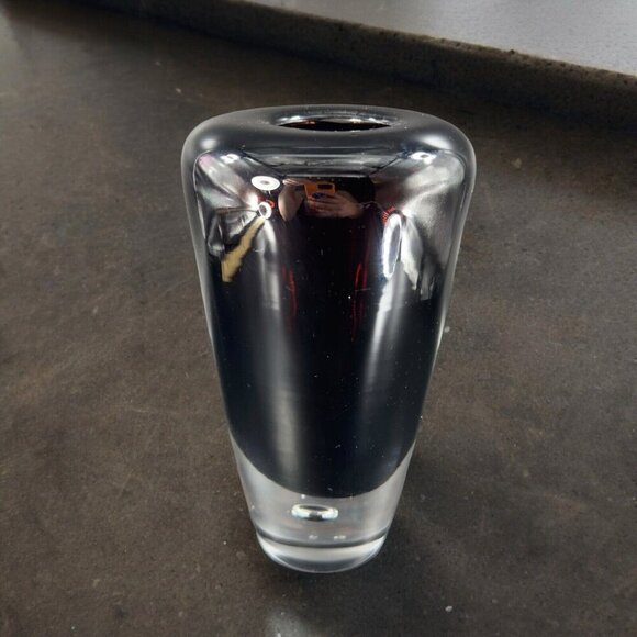 Poland Art Glass Vase Vessel Dark Amethyst Glass With Clear Bottom Air Bubble - Picture 3 of 13